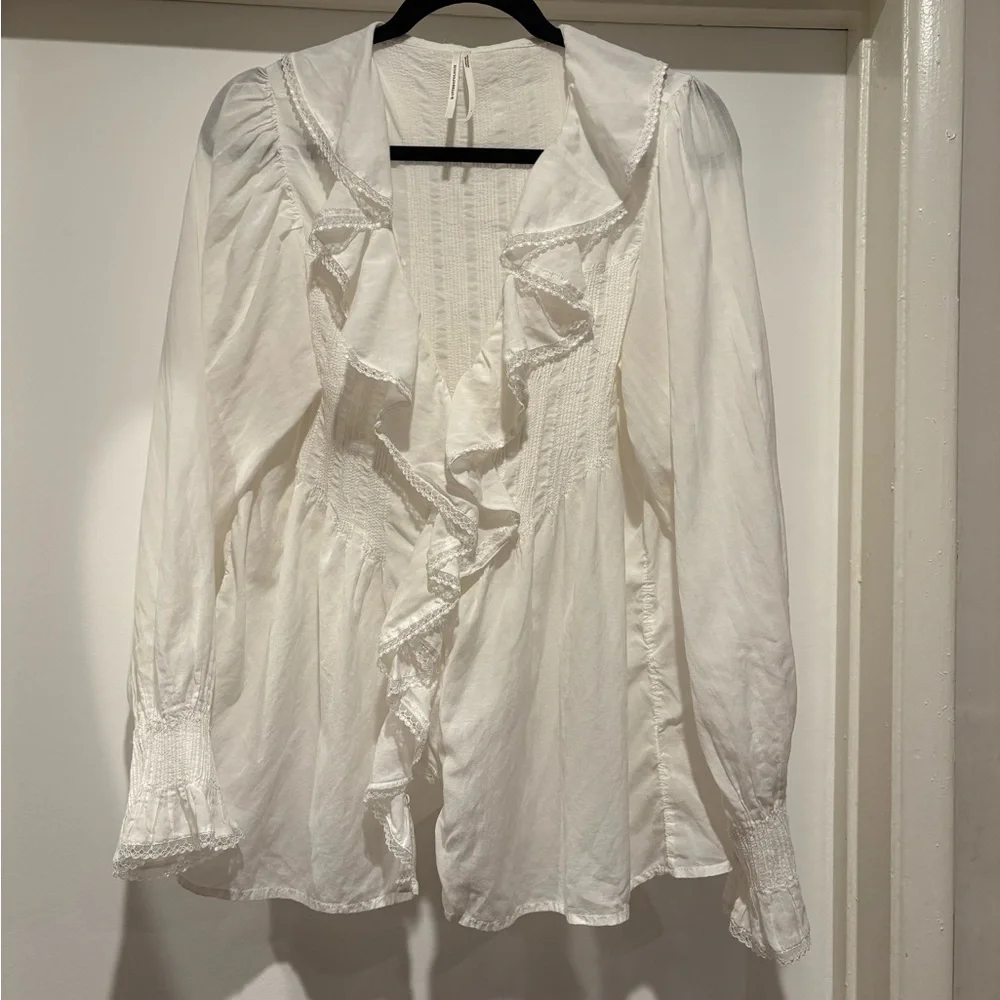 By Anthropologie Long-Sleeve Babydoll Blouse Cottagecore Puff Sleeve Whimsy Top